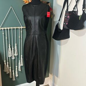 NWT SPANX Black Faux Leather Midi Dress Size SP